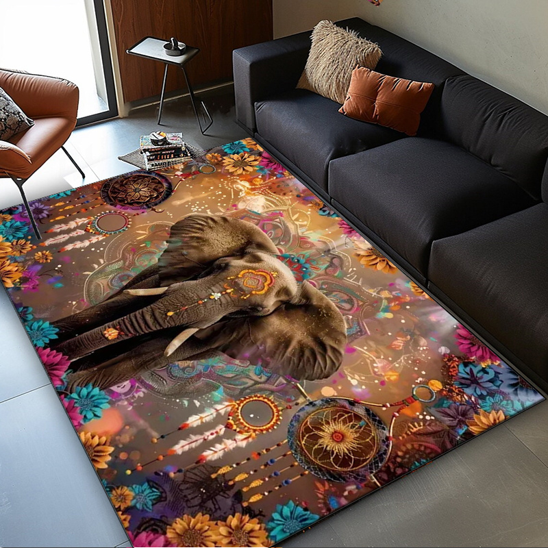 Home Textiles Rug - سجادة ماندالا الفيل: نمط الأزهار العرقية