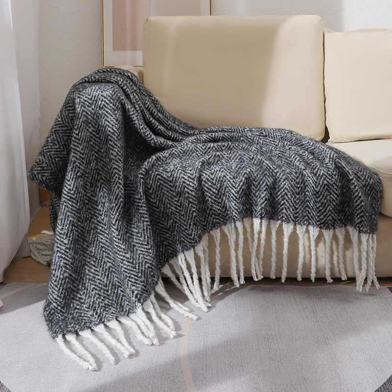 Wool Blanket Herringbone - النمط الأوروبي والأمريكي الصلبة أريكة بطانية