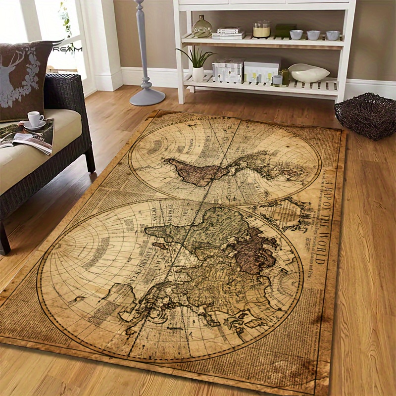 Home Textiles Rug - سجادة أرضية بتصميم خريطة عتيقة غير